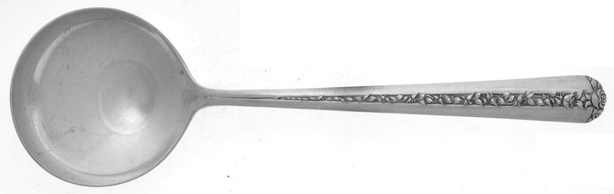 Rambler Rose (Sterling, 1937) Round Bowl Soup Spoon (Bouillon) by Towle Silver-1