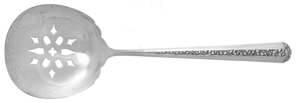 Rambler Rose (Sterling, 1937) Solid Bon Bon Spoon with Pierced Bowl by Towle Silver-1