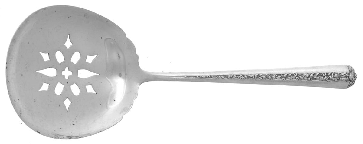 Rambler Rose (Sterling, 1937) Solid Bon Bon Spoon with Pierced Bowl by Towle Silver-1