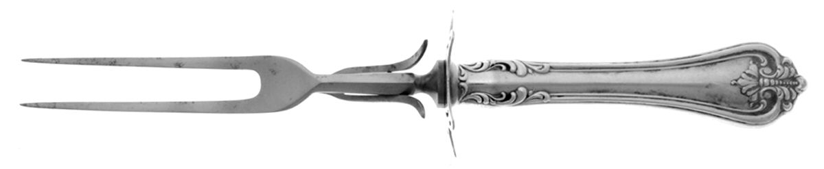Richmond (Sterling, 1901, No Monograms) Lg Carving/Roast Fork-Stn Prong w/Sterling Guard by Towle Silver-1
