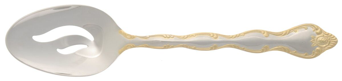 Rose Cascade (Stainless, Gold Accent) Pierced Tablespoon (Serving Spoon) by Towle Silver-1