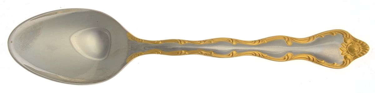 Rose Cascade (Stainless, Gold Accent) Place/Oval Soup Spoon by Towle Silver-1