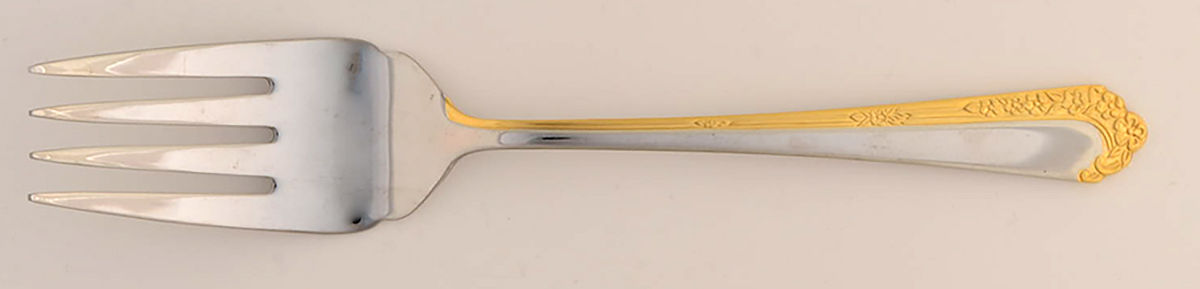 Royal Rose-Gold Accent Medium Solid Cold Meat Serving Fork by Towle Silver-1