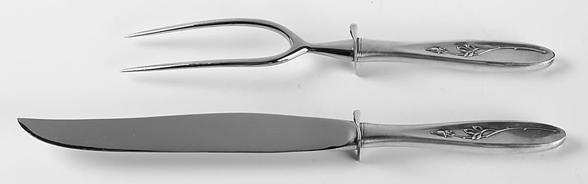 Rose Solitaire (Sterling, 1954) Large 2-Piece Roast Carving Set w/ Stainless Blade by Towle Silver-1
