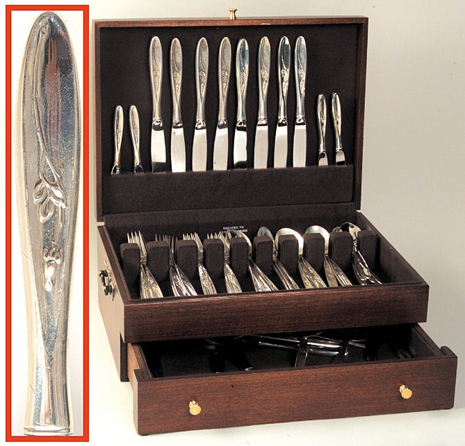 Rose Solitaire (Sterling, 1954) 62 Piece Set by Towle Silver-1