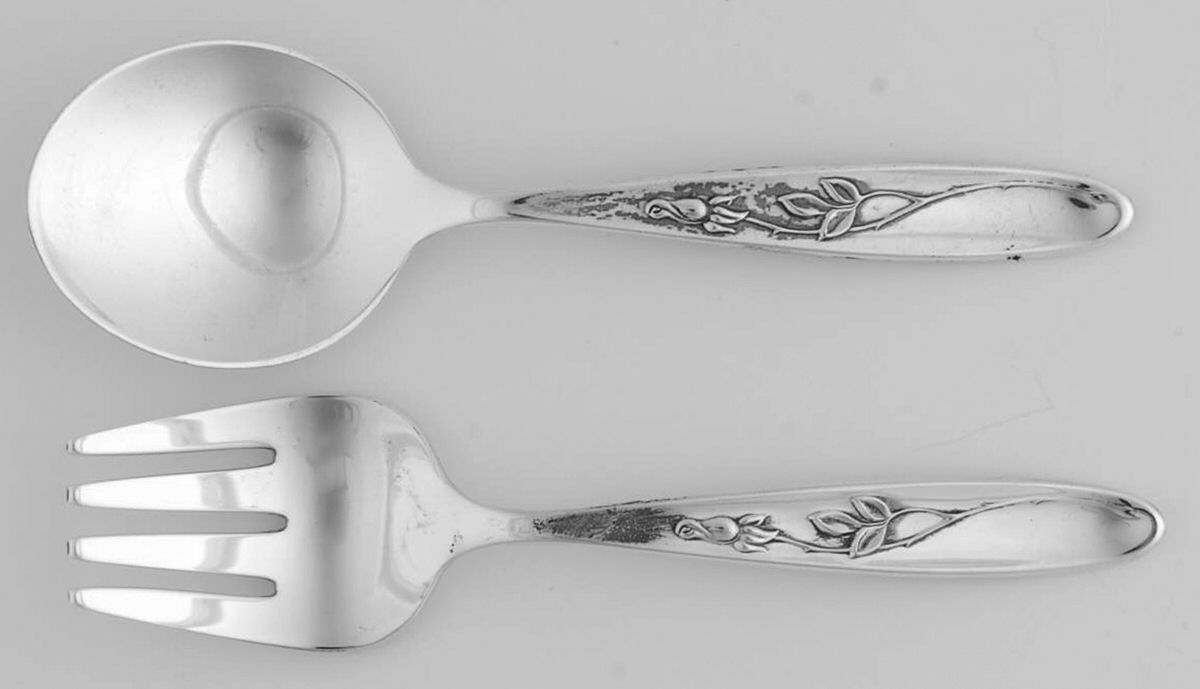 Rose Solitaire (Sterling, 1954) 2 Pc Baby Set (BF, BS) by Towle Silver-1