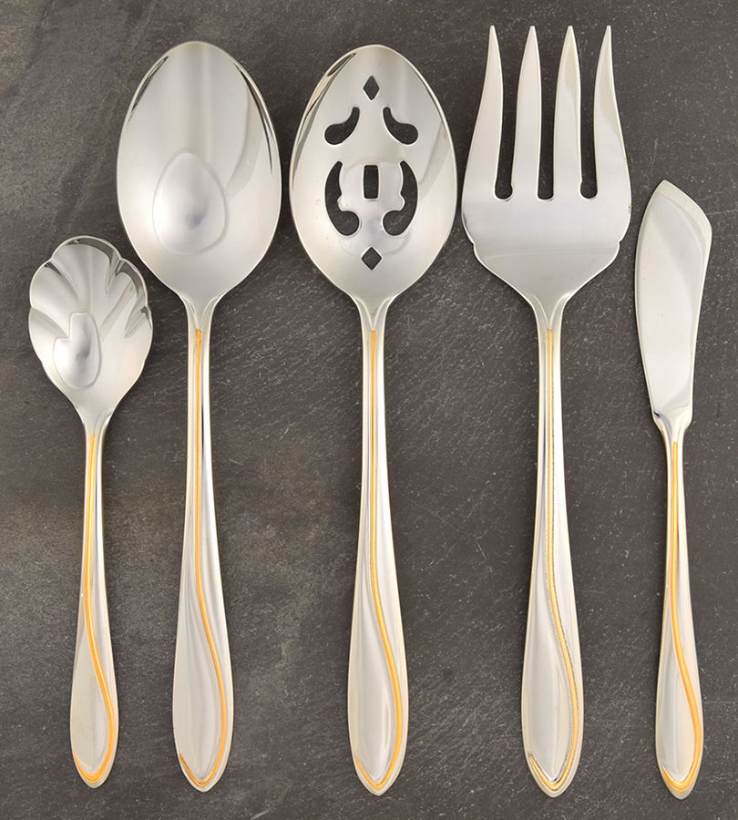 Ron De Vu-Gold Accent (Stainless) 5 Piece Hostess Set by Towle Silver-1