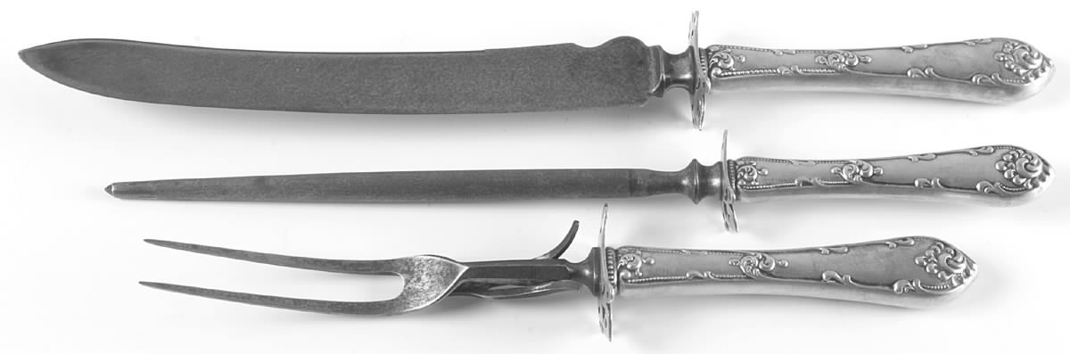 Rustic (Sterling, 1895) (3 Pc)Carving Set-Lg Stnbl/Roast w/Sterling Guard by Towle Silver-1