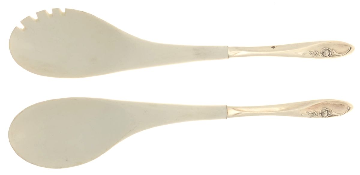 Sculptured Rose (Sterling, 1961) Plastic Bowl 2-Piece Salad Set by Towle Silver-1