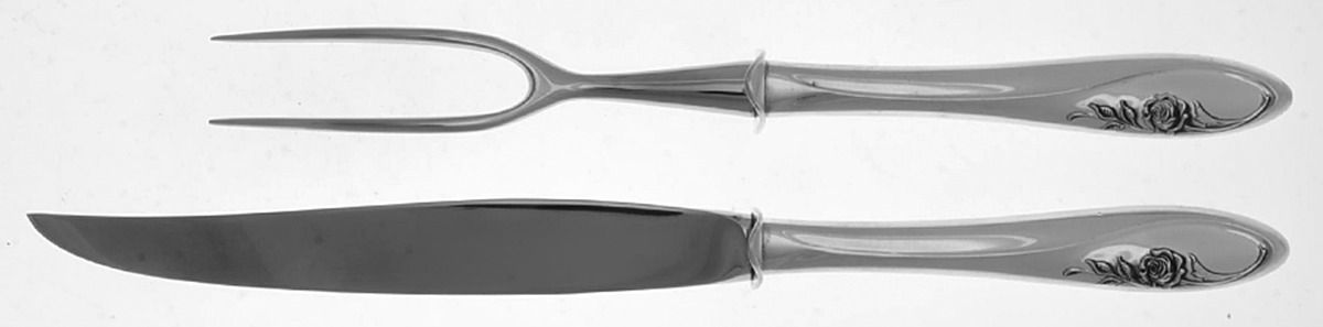 Sculptured Rose (Sterling, 1961) Small Steak 2-Piece Carving Set w/Stainless Blade by Towle Silver-1