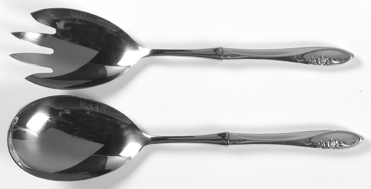 Sculptured Rose (Sterling, 1961) 2 Pc Salad Set with Stainless Bowl by Towle Silver-1