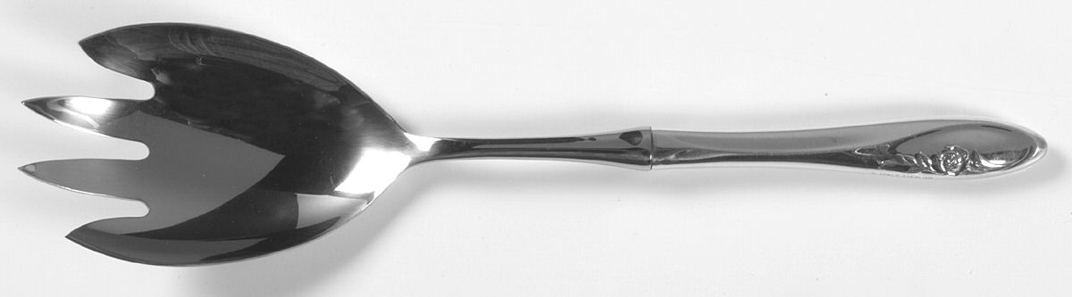 Sculptured Rose (Sterling, 1961) Salad Serving Fork with Stainless Prongs by Towle Silver-1
