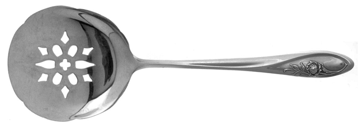 Sculptured Rose (Sterling, 1961) Solid Bon Bon Spoon with Pierced Bowl by Towle Silver-1