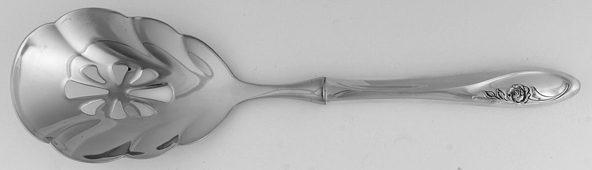 Sculptured Rose (Sterling, 1961) Pierced Serving Spoon with Stainless Bowl by Towle Silver-1