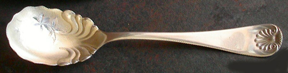 Shell I (Silverplate, 1888) Sugar Shell Spoon, Bright Cut by Towle Silver-1