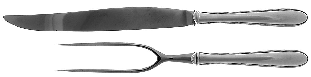 Silver Flutes (Sterling, 1941, No Monograms) Carving Set-2pc/Lg-Stnbl/Roast W/Sterling Guard by Towle Silver-1
