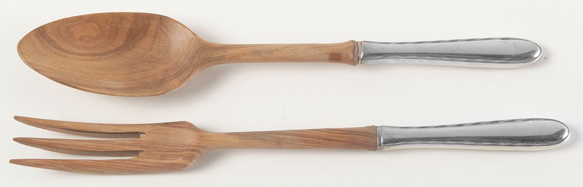 Silver Flutes (Sterling, 1941, No Monograms) Wooden Bowl 2-Piece Salad Set by Towle Silver-1
