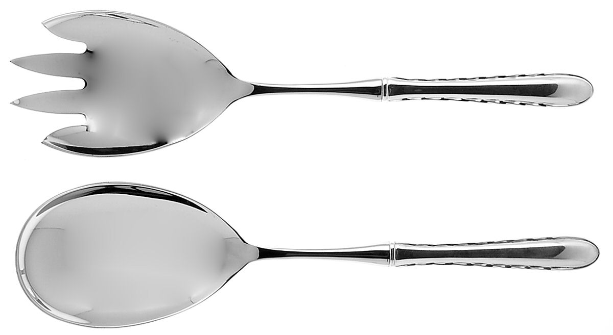 Silver Flutes (Sterling, 1941, No Monograms) 2 Pc Salad Set with Stainless Bowl by Towle Silver-1