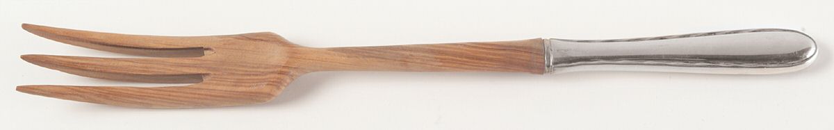 Silver Flutes (Sterling, 1941, No Monograms) Salad Serving Fork with Wooden Prongs by Towle Silver-1