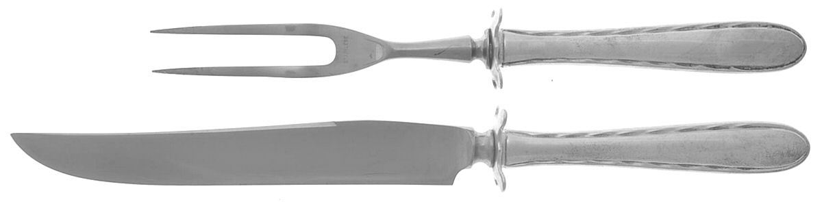 Silver Flutes (Sterling, 1941, No Monograms) 2 Piece Small Carving Set W/ Sterling Guard by Towle Silver-1