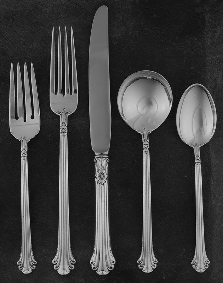 Silver Plumes (Sterling, 1939, No Monograms) 5 Piece Place Setting by Towle Silver-1