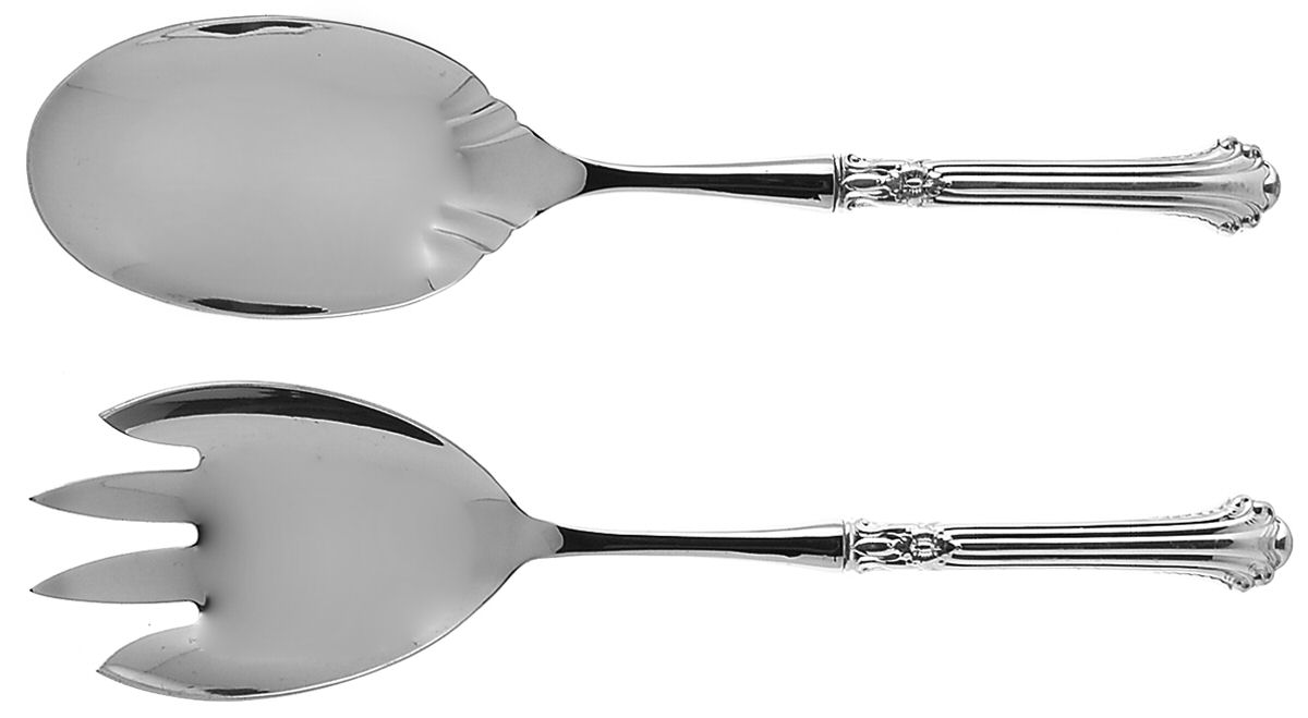 Silver Plumes (Sterling, 1939, No Monograms) 2 Pc Salad Set with Stainless Bowl by Towle Silver-1