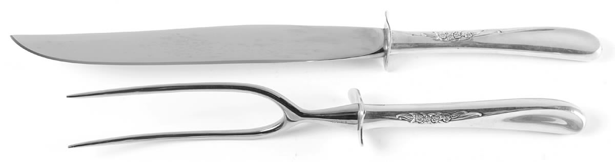 Silver Spray (Sterling, 1956) Large 2-Piece Roast Carving Set w/Stainless Blade by Towle Silver-1
