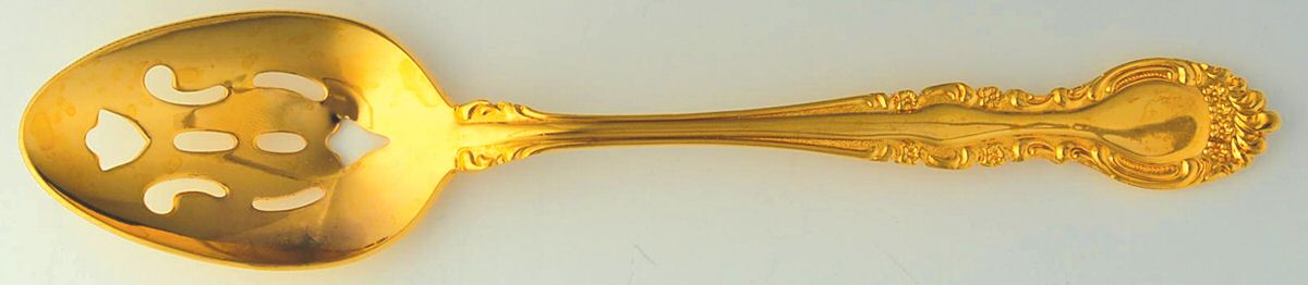 Chablis (Gold Electroplate) Pierced Tablespoon (Serving Spoon) by Towle Silver-1