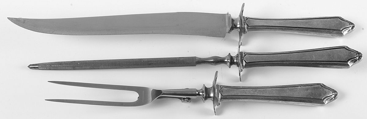 Virginia Carvel (Sterling, 1919, No Monograms) Large 3-Piece Roast Carving Set w/ Stainless Blade by Towle Silver-1