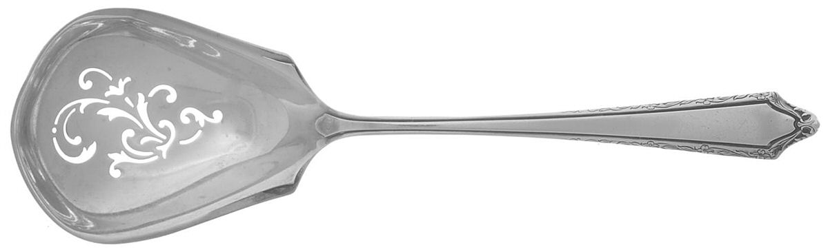 Virginia Carvel (Sterling, 1919, No Monograms) Pierced Nut Serving Spoon by Towle Silver-1
