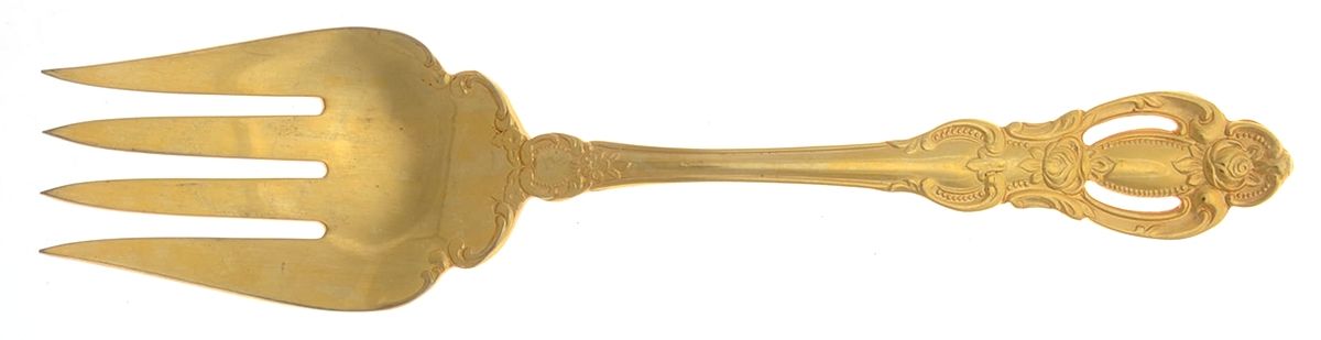 Golden Champlain (Gold Electroplate) Large Solid Cold Meat Serving Fork by Towle Silver-1