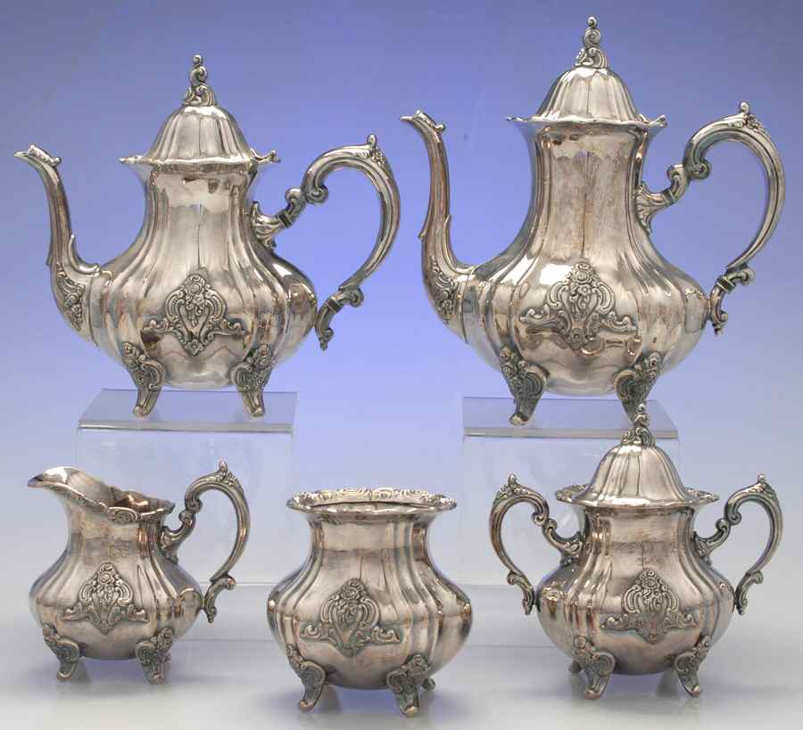 El Grandee (Silverplate Hollowware) 5-Piece Plated Tea Set (with Waste) by Towle Silver-1