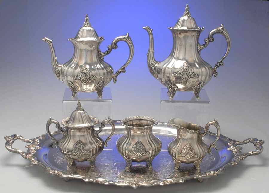 El Grandee (Silverplate Hollowware) 6 Piece Tea Set (PCP, PTP, PCR, PSU, PWB, PWTLF) by Towle Silver-1