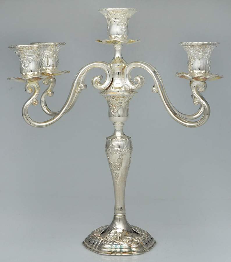 Old Master-Embossed(Silverplate, Roses-Scrolls) Large Plated 5-Light Candelabra by Towle Silver-1