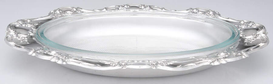 Old Master-Embossed(Silverplate, Roses-Scrolls) 2 Quart Oval Open Casserole with Liner by Towle Silver-1
