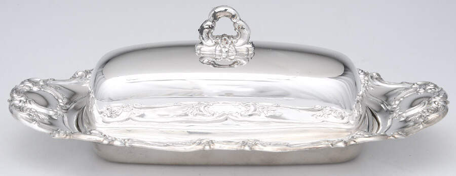 Old Master-Embossed(Silverplate, Roses-Scrolls) 1/4 Pound Covered Butter Dish by Towle Silver-1