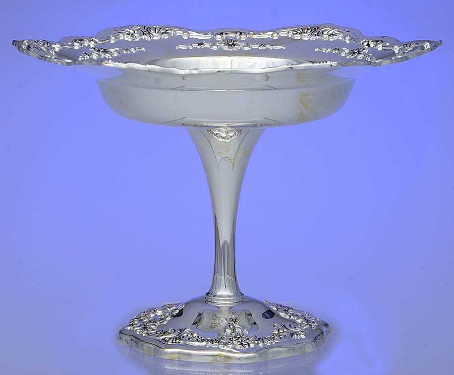 Old Master-Embossed(Silverplate, Roses-Scrolls) Round Compote (Height X Width) by Towle Silver-1