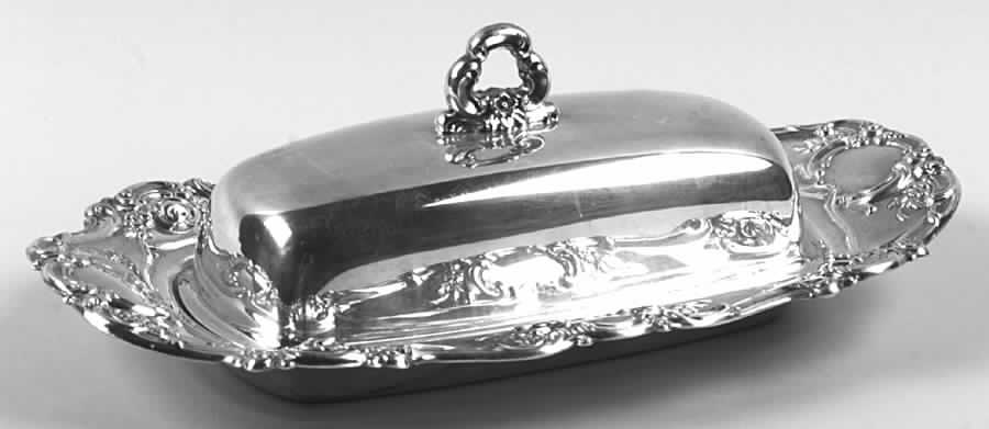 Old Master-Embossed(Silverplate, Roses-Scrolls) 1/4 Pound Covered Butter & Liner by Towle Silver-1