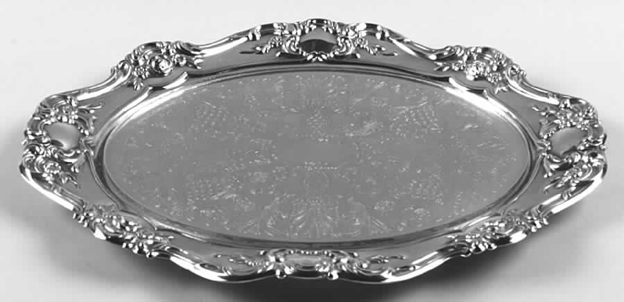 Old Master-Embossed(Silverplate, Roses-Scrolls) 13" Oval Footed Tray with Glass LIner by Towle Silver-1