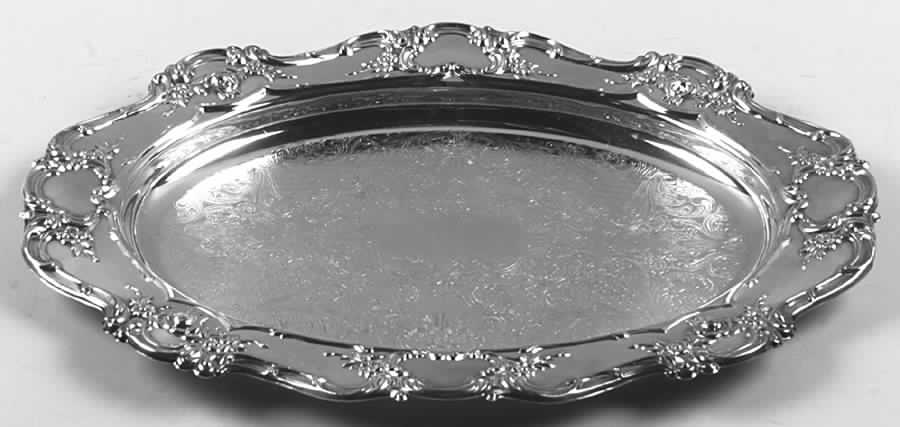 Old Master-Embossed(Silverplate, Roses-Scrolls) Small Plated Meat Platter No Well by Towle Silver-1