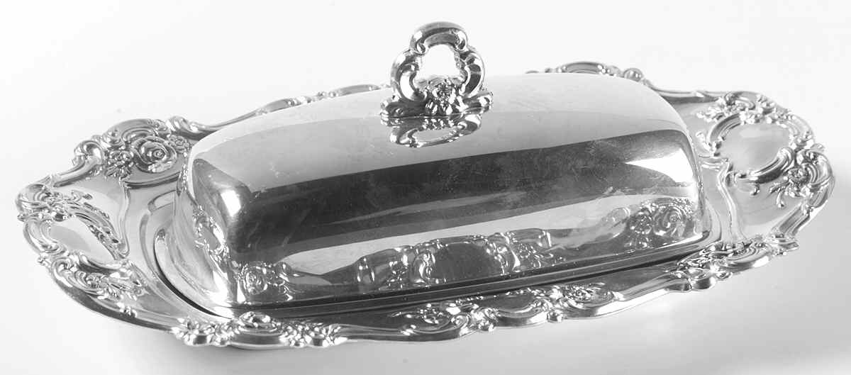 Old Master-Embossed(Silverplate, Roses-Scrolls) 1/4 Pound Silverplate Butter Dish, No Liner by Towle Silver-1