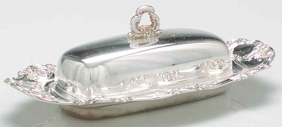 Old Master-Embossed(Silverplate, Roses-Scrolls) 1/4 Pound Covered Butter & Liner by Towle Silver-1