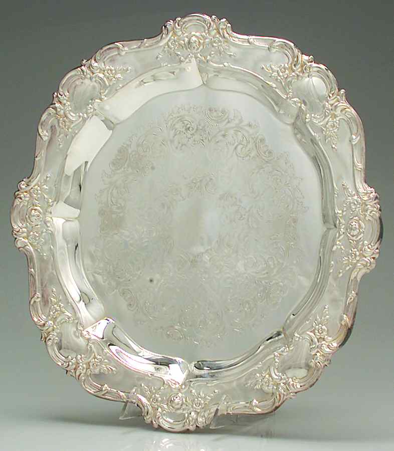 Old Master-Embossed(Silverplate, Roses-Scrolls) Silverplate Footed Cake Plate by Towle Silver-1