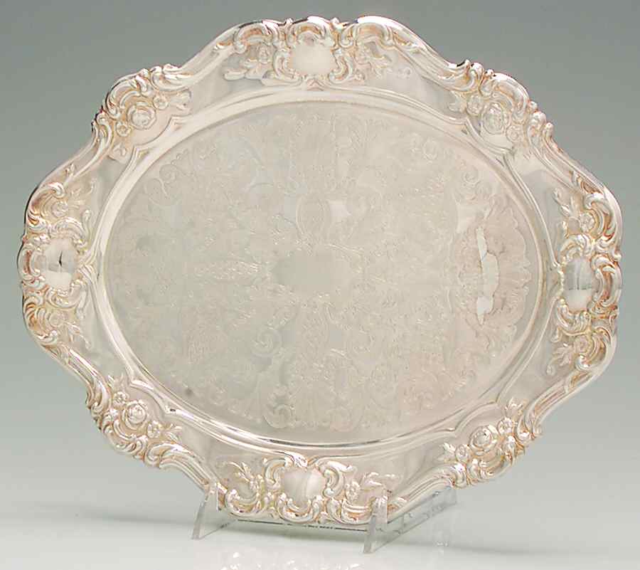 Old Master-Embossed(Silverplate, Roses-Scrolls) Silverplate Oval Tray by Towle Silver-1