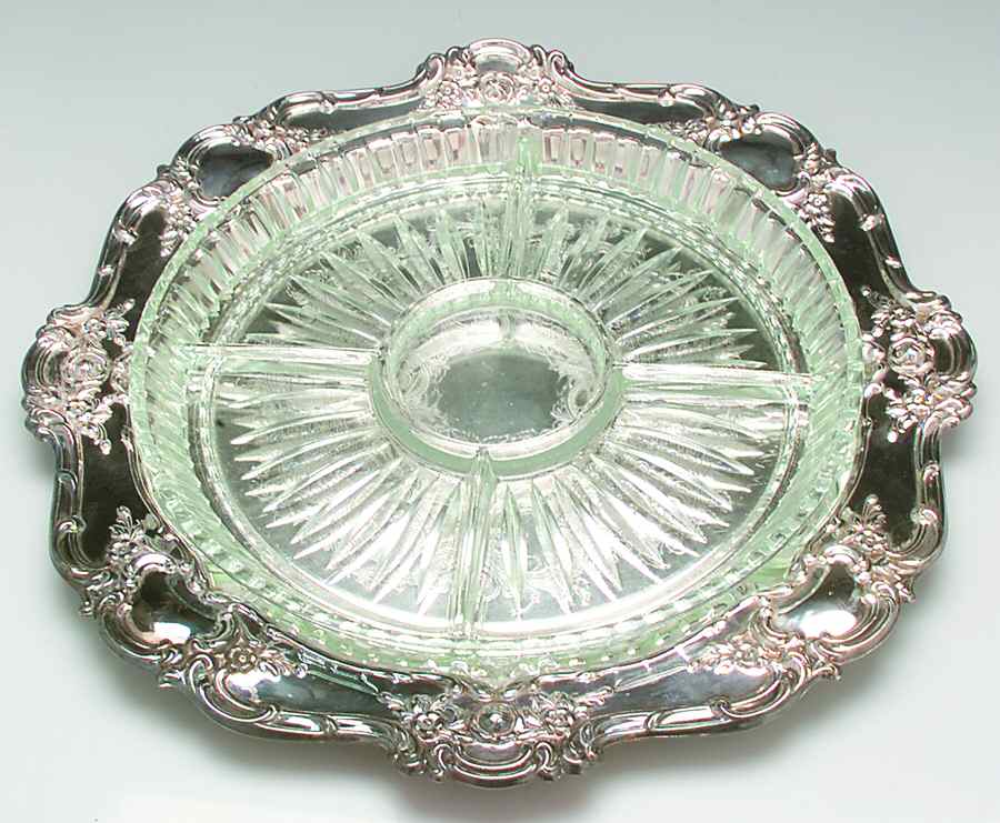 Old Master-Embossed(Silverplate, Roses-Scrolls) 5 Part Relish with Glass Liner(S) by Towle Silver-1