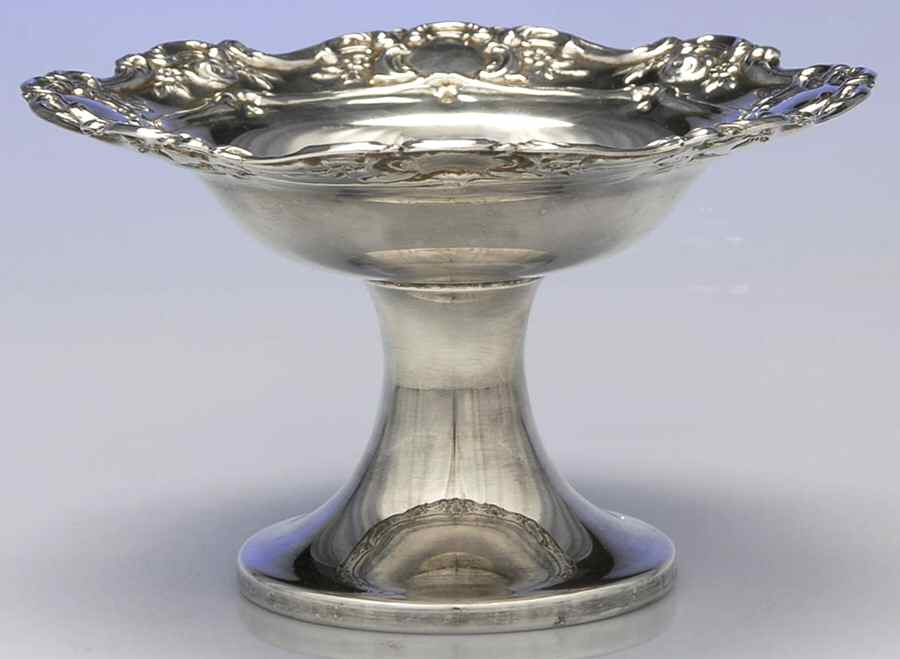 Old Master-Embossed(Silverplate, Roses-Scrolls) Small Silverplate Compote by Towle Silver-1