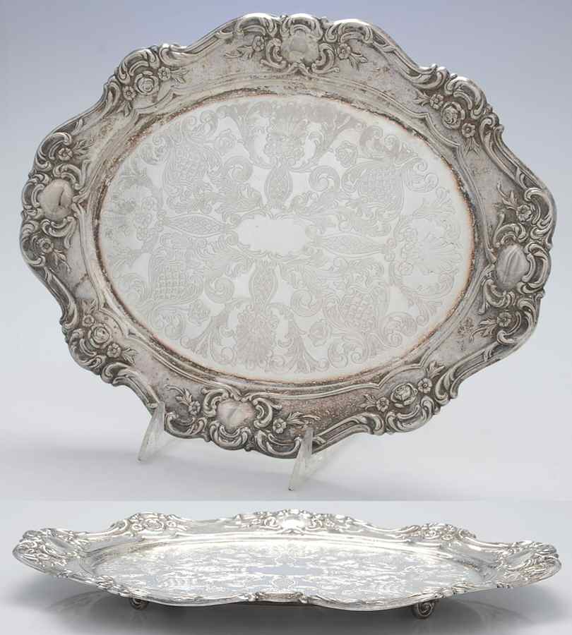 Old Master-Embossed(Silverplate, Roses-Scrolls) 13" Oval Footed Tray by Towle Silver-1