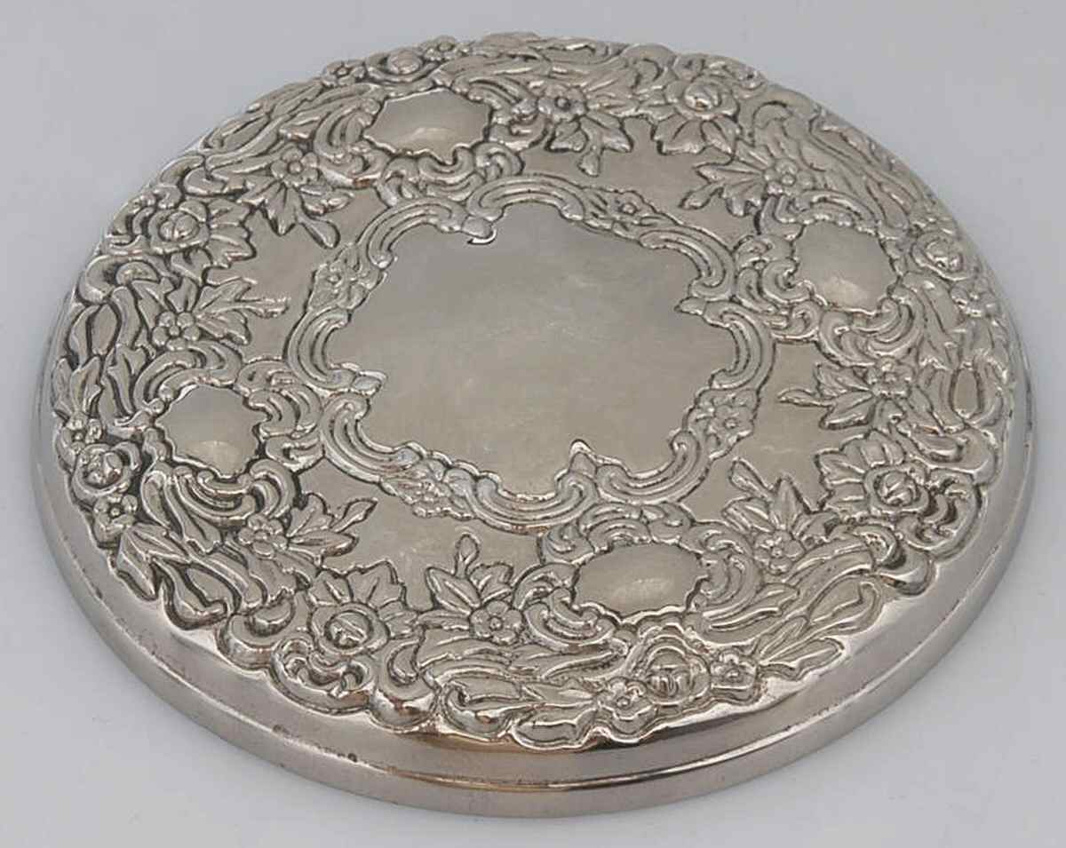 Old Master-Embossed(Silverplate, Roses-Scrolls) Purse Mirror by Towle Silver-1