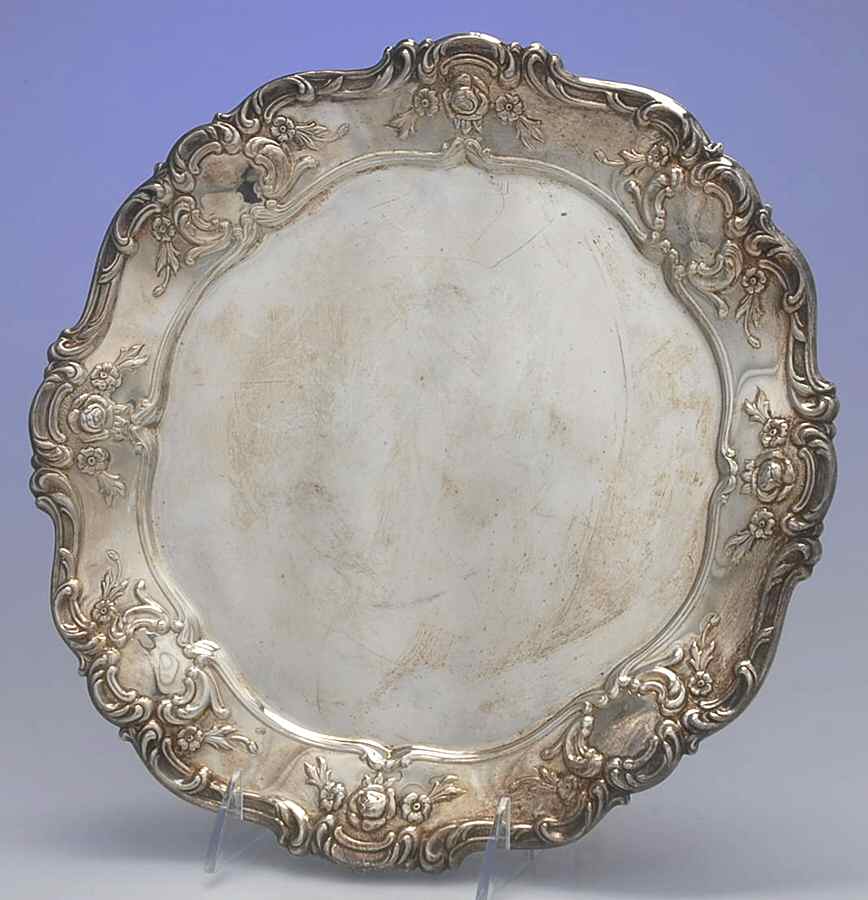 Old Master-Embossed(Silverplate, Roses-Scrolls) 11" Sandwich Plate by Towle Silver-1