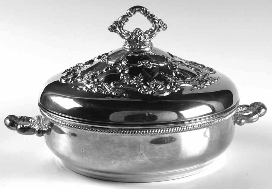 Old Master-Embossed(Silverplate, Roses-Scrolls) Silverplate Round Covered Casserole by Towle Silver-1